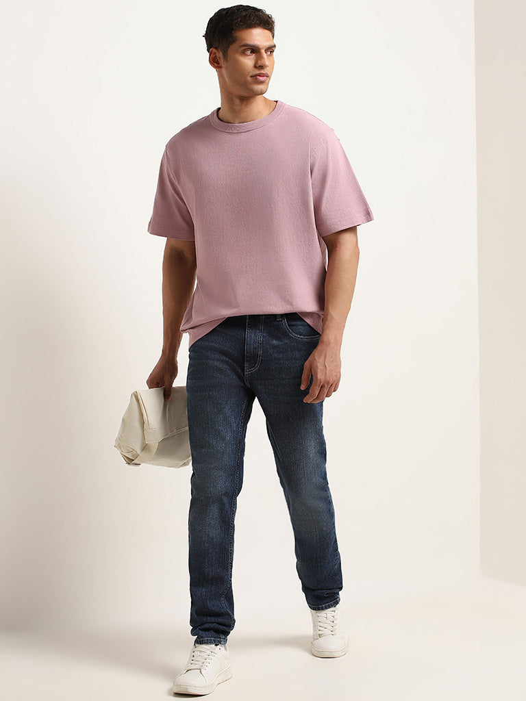 WES Casuals Solid Pink Oversized T-Shirt