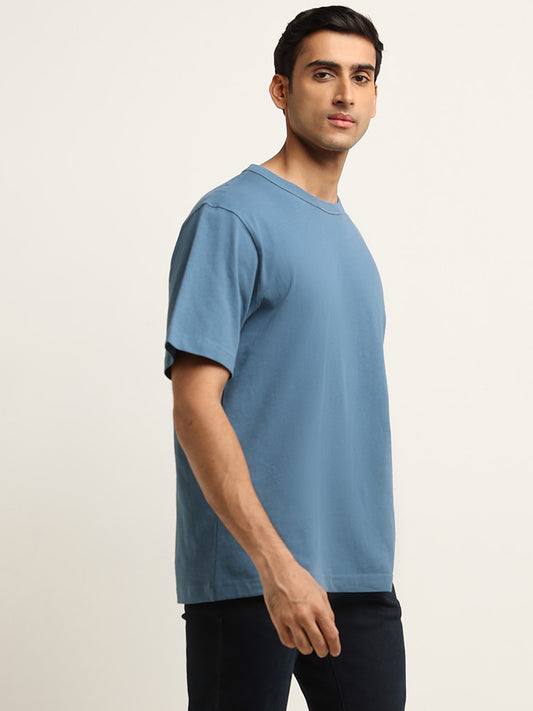 WES Casuals Blue Relaxed Fit T-Shirt