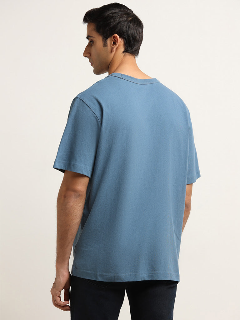WES Casuals Blue Relaxed Fit T-Shirt