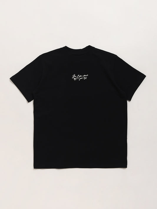 Y&F Kids Black Printed T-Shirt