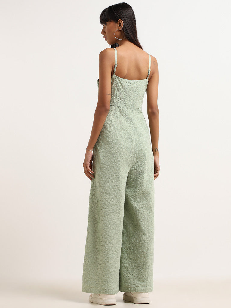 Bombay Paisley Green Embroidered Textured Cotton Jumpsuit