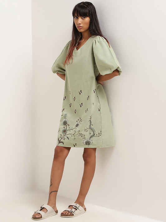 Bombay Paisley Green Cotton Straight Dress
