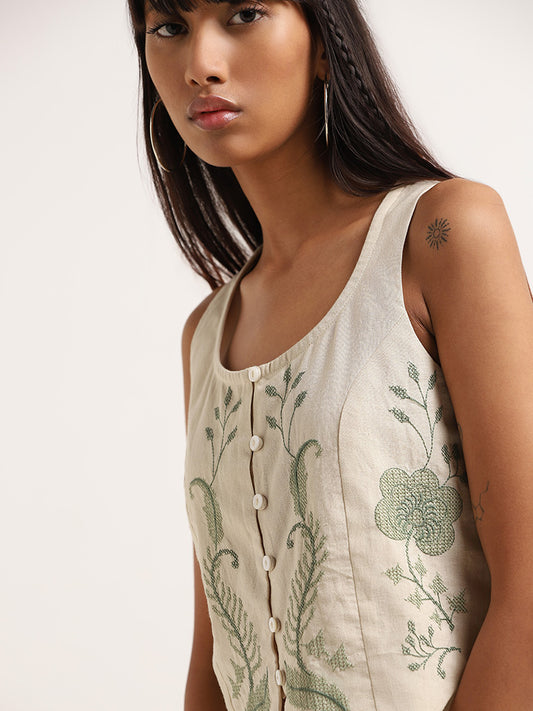 Bombay Paisley Off-White Embroidered Crop Top