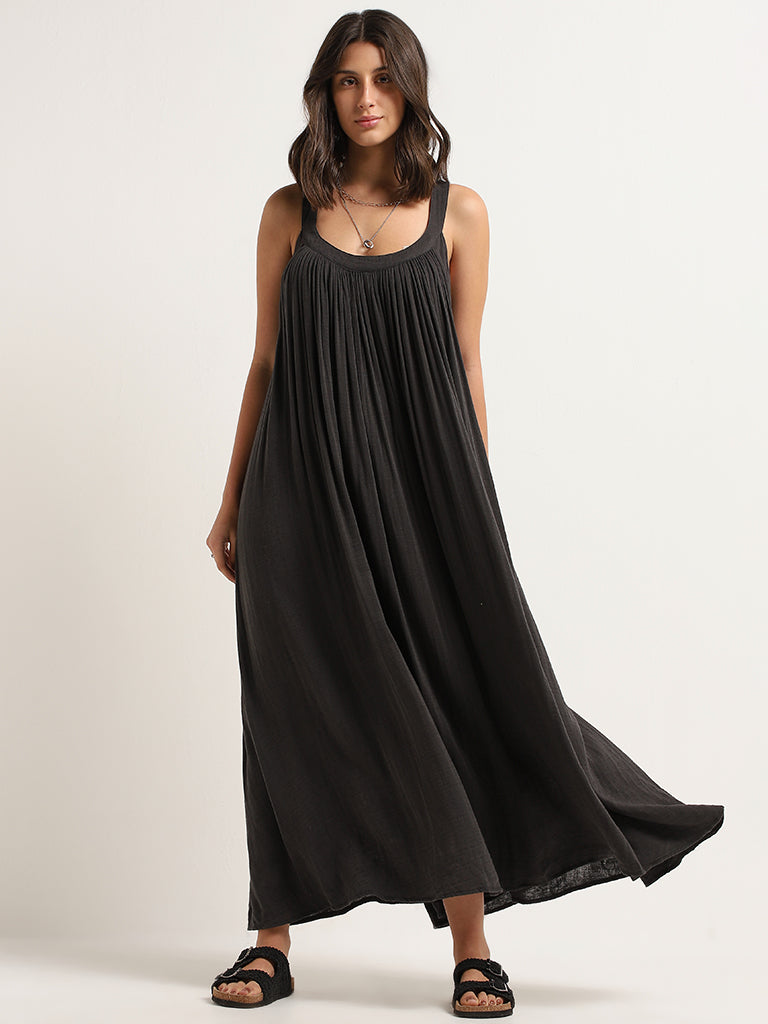 Buy Wunderlove Black Cotton Maxi Dress from Westside