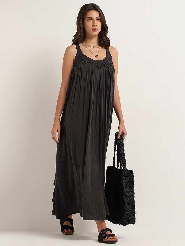 Buy Wunderlove Black Cotton Maxi Dress from Westside