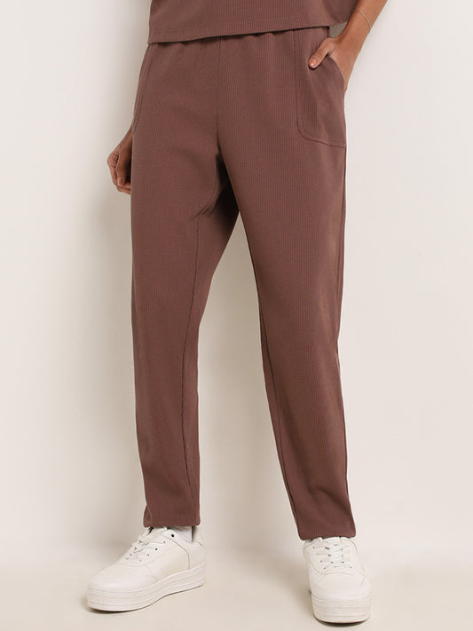 Superstar Brown High-Rise Textured Pants