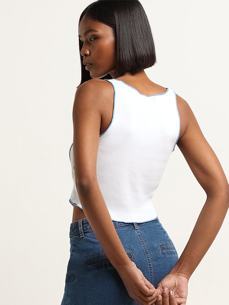 Nuon White Cotton Ribbed Crop Top
