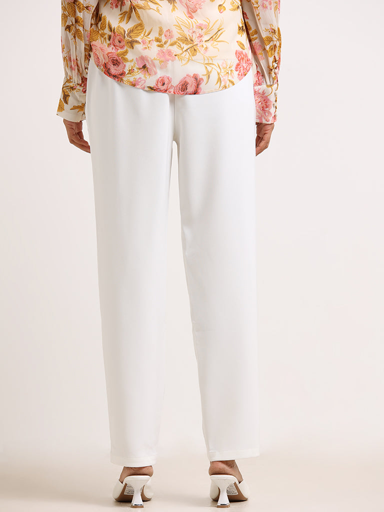 Wardrobe White Straight-Fit Trousers with Belt