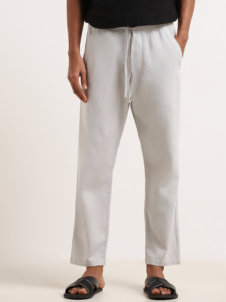 ETA Light Grey Cotton Relaxed Fit Chinos