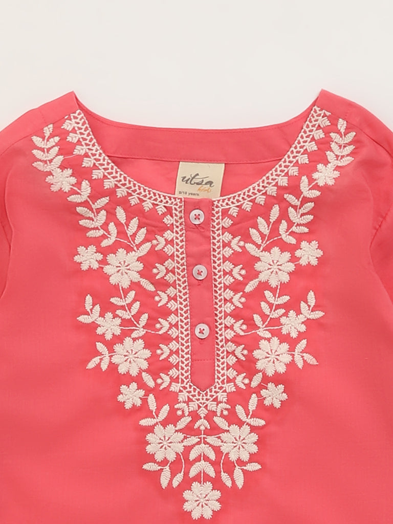 Utsa Kids Pink Embroidered Design Kurti (8 -14yrs)