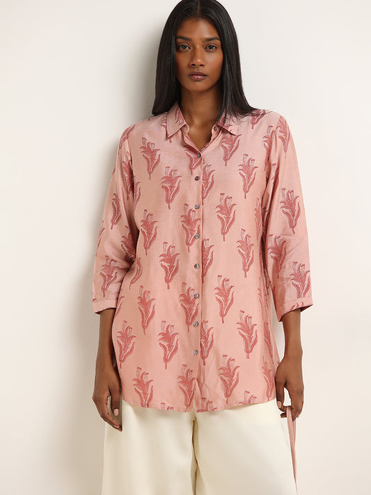 Zuba Dusty Pink Floral Printed Straight Tunic