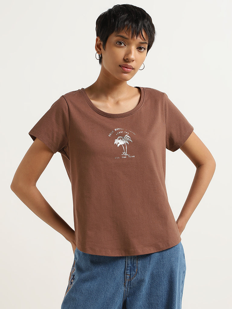 LOV Brown Printed T-Shirt