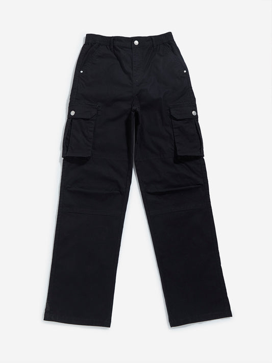 Y&F Kids Black Cargo Mid Rise Trousers