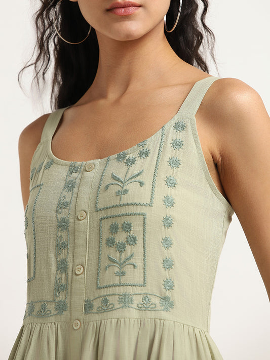 Bombay Paisley Green Embroidered Maxi Dress