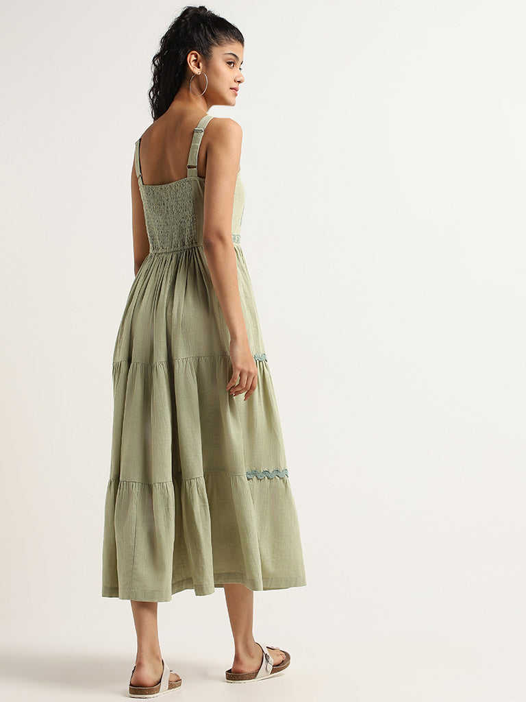 Bombay Paisley Green Embroidered Cotton Maxi Dress