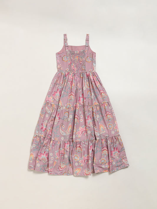 Utsa Kids Lilac Strappy Printed Dress