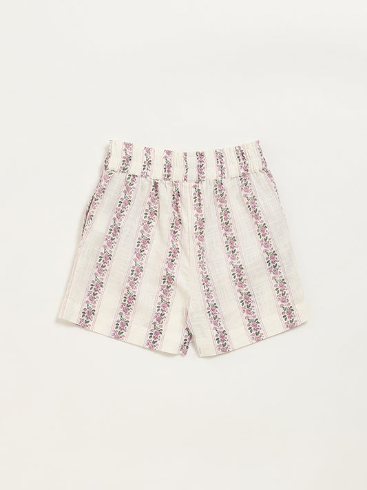 Utsa Kids Off-White Ditsy Floral Cotton Shorts (2 - 8yrs)