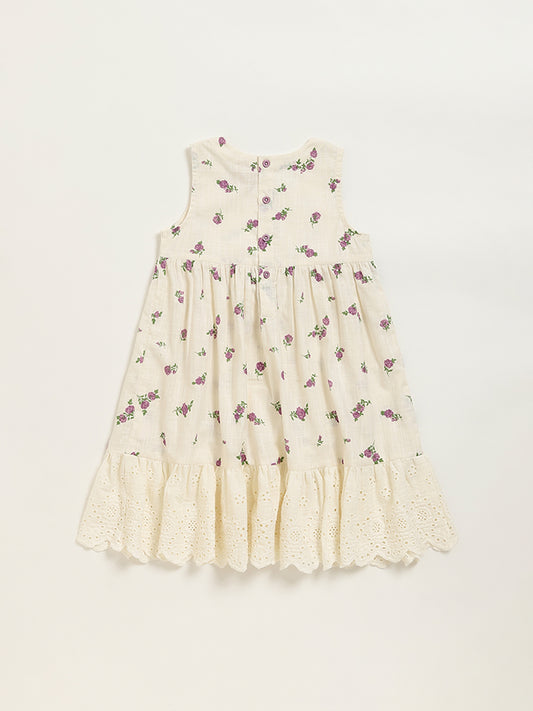 Utsa Kids White Floral Design Cotton Dress (2 - 8yrs)
