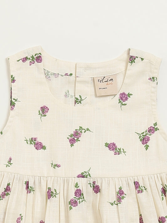 Utsa Kids White Floral Design Cotton Dress (2 - 8yrs)