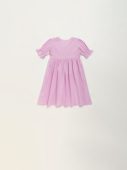 Utsa Kids Purple Floral Embroidered Empire-Line Cotton Dress (2 - 8yrs)