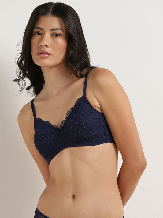 Wunderlove Blue Lace Padded Non-Wired Bra