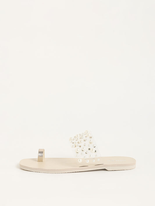 LUNA BLU Ivory Pearl Embellished Sandals