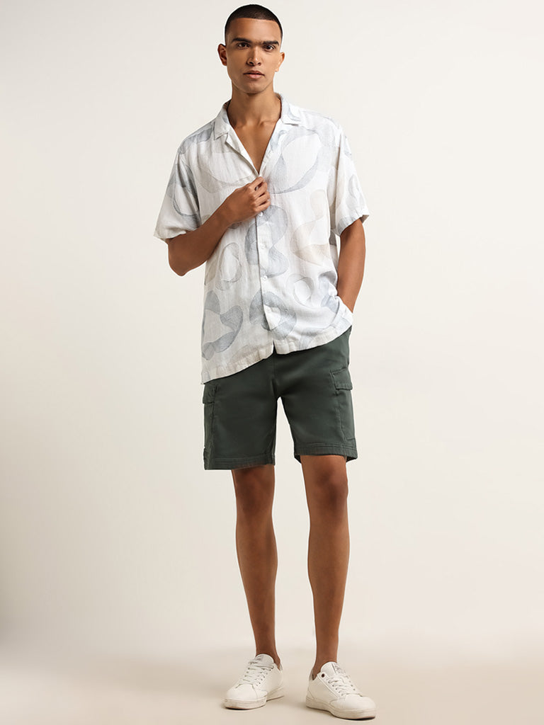 Nuon Olive Cotton Blend Relaxed Fit Cargo-Style Shorts