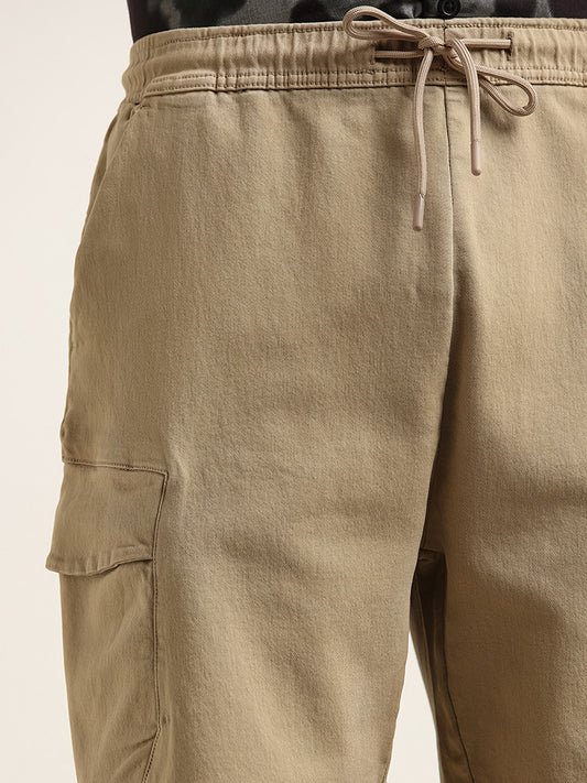 Nuon Taupe Cotton Blend Relaxed Fit Cargo-Style Shorts