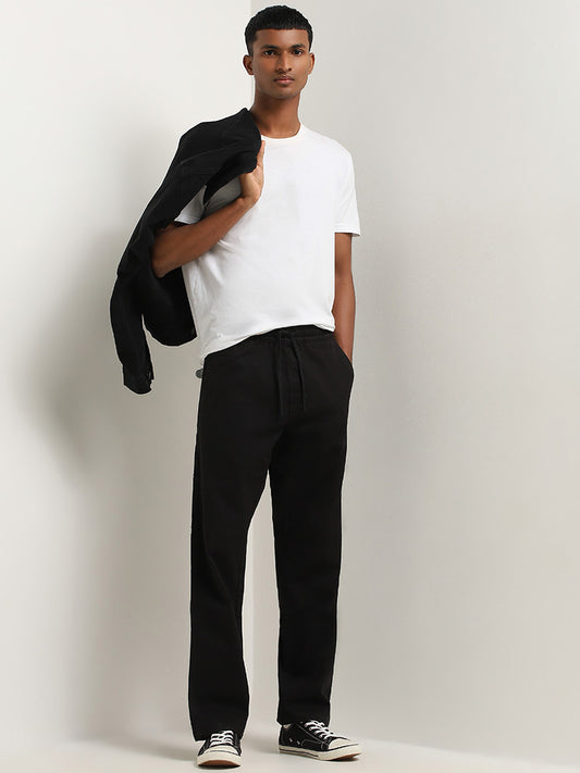 Nuon Black Relaxed Fit Mid Rise Pants