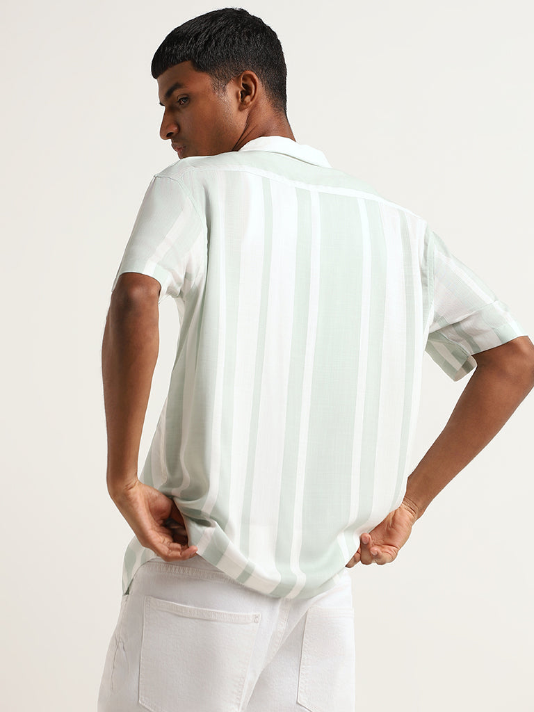 Nuon Light Sage Relaxed Fit Striped Shirt