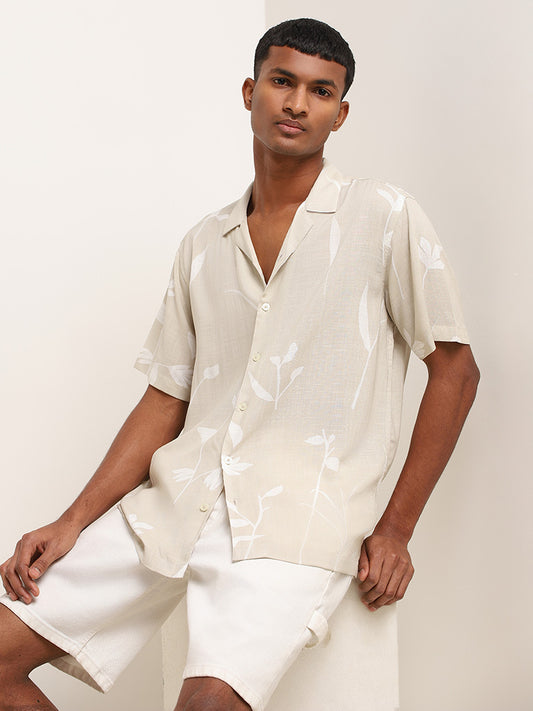 Nuon Beige Printed Relaxed-Fit Shirt