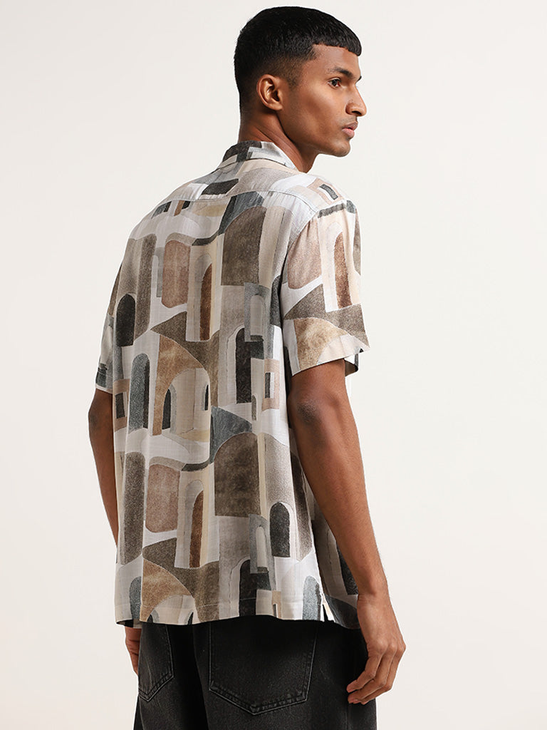 Nuon Beige Relaxed-Fit Printed Shirt
