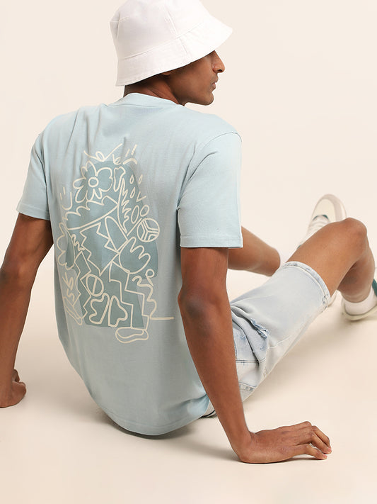 Nuon Blue Printed Slim Fit T-Shirt