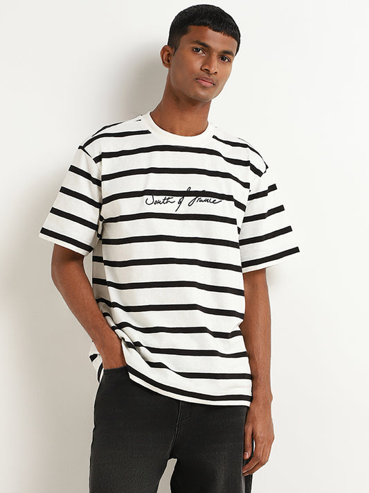 Nuon Black Monochrome Striped Relaxed Fit T-Shirt