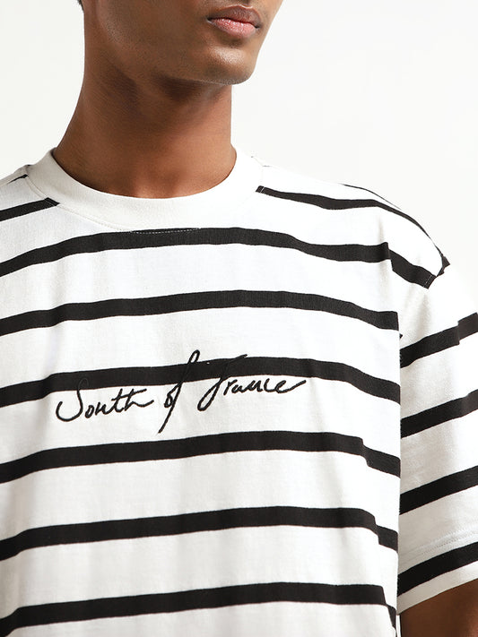 Nuon Black Monochrome Striped Relaxed Fit T-Shirt