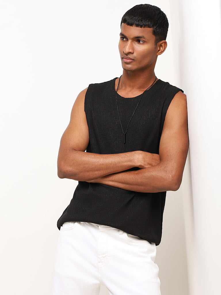 Nuon Black Relaxed Fit Marble Textured Vest