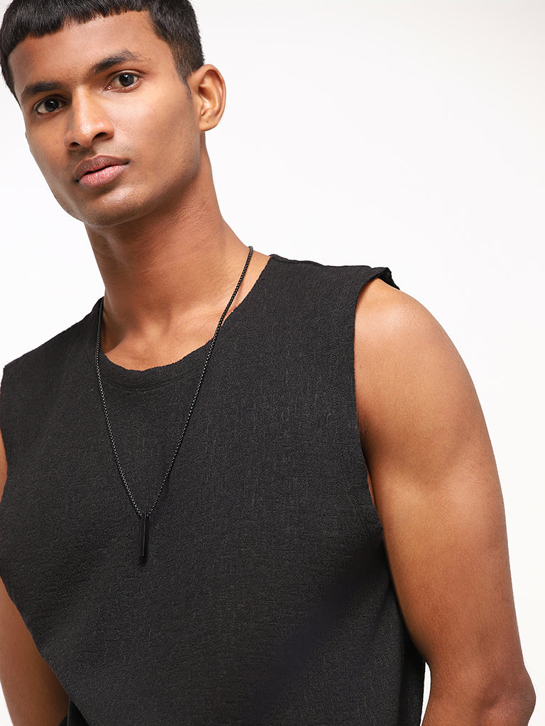 Nuon Black Relaxed Fit Marble Textured Cotton Vest