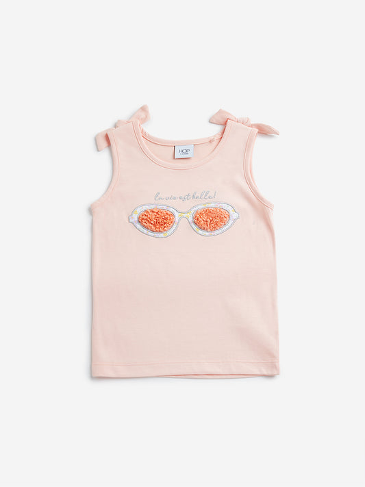 HOP Kids Peach Sunglass Printed T-Shirt