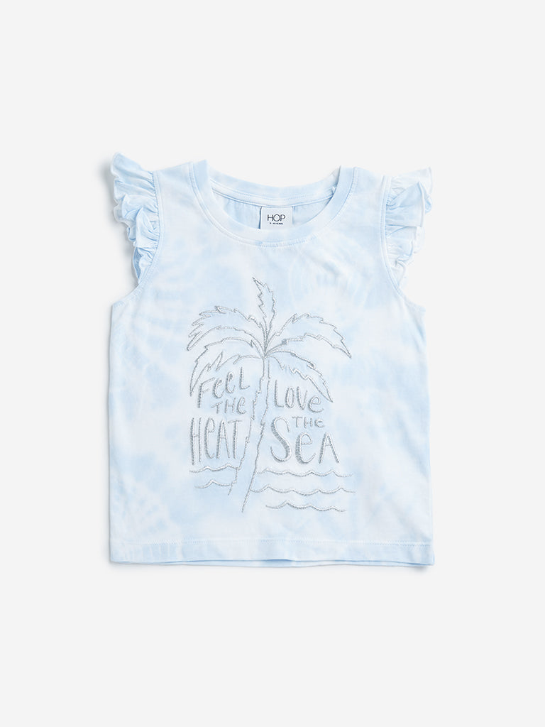 HOP Kids Blue Text Pattern Tie-Dye Top