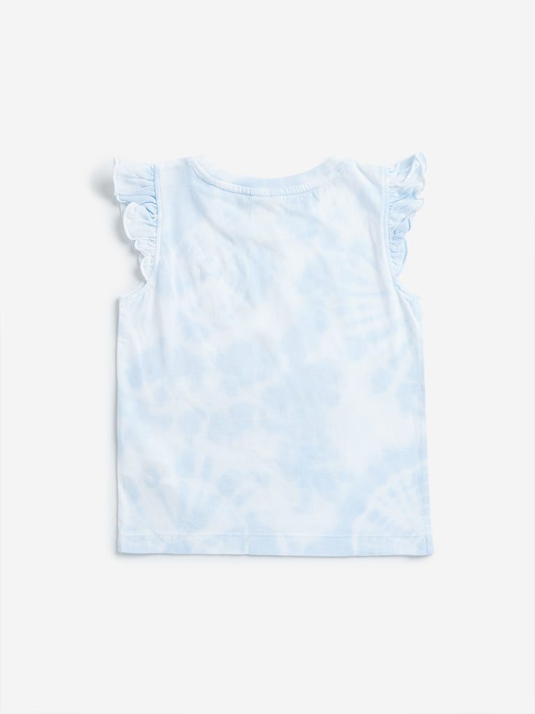 HOP Kids Blue Text Pattern Tie-Dye Cotton Top