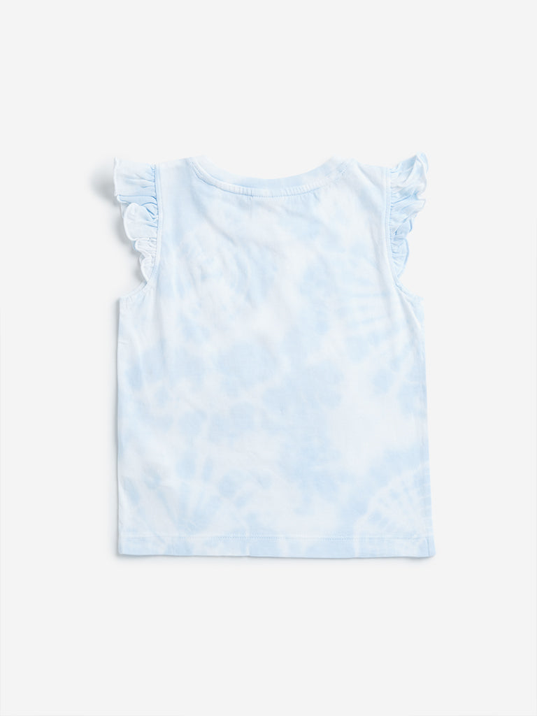 HOP Kids Blue Text Pattern Tie-Dye Top