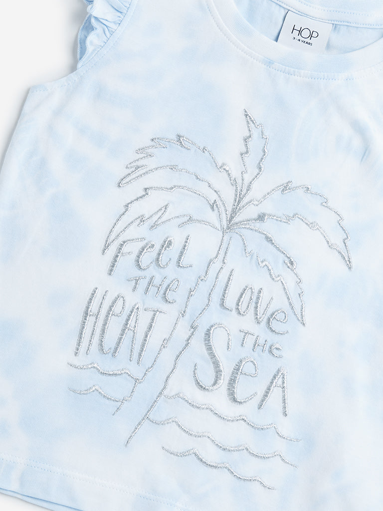 HOP Kids Blue Text Pattern Tie-Dye Cotton Top