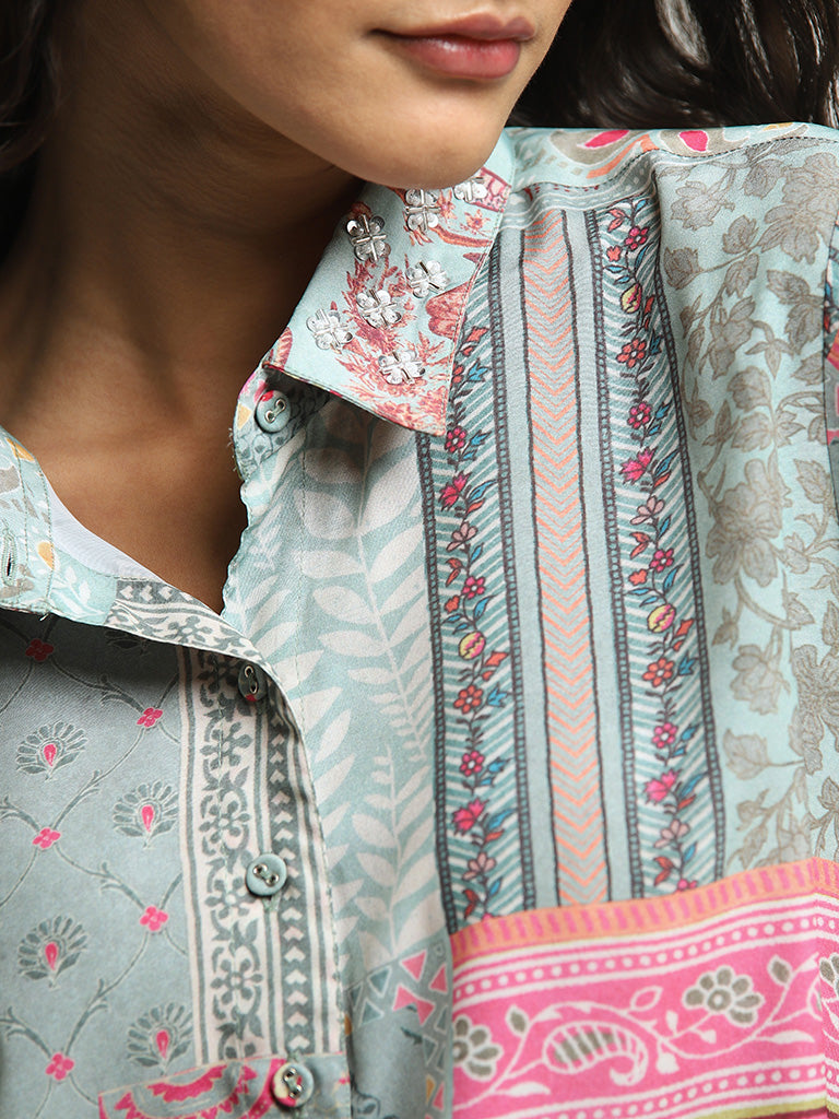 Vark Pink Botanical Printed Tunic and Pants Set