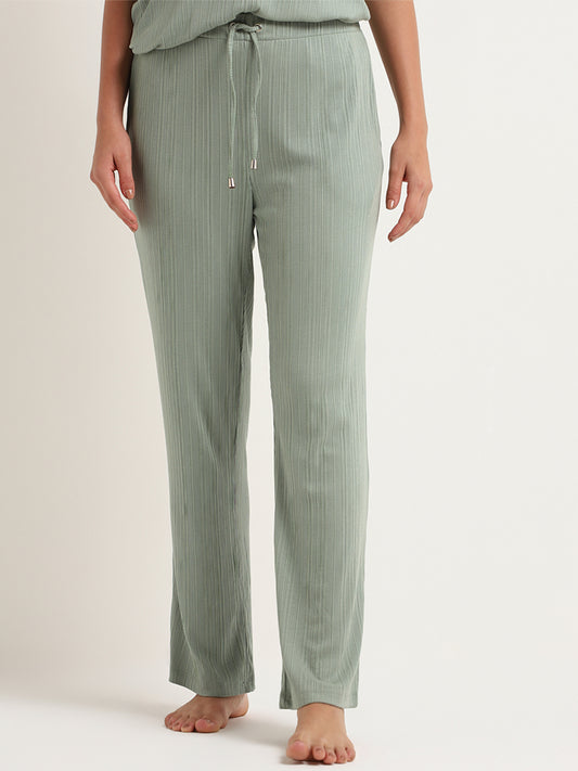 Wunderlove Green Self-Patterned Mid-Rise Supersoft Pyjamas