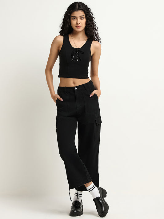Nuon Black Mid Rise Relaxed Fit Denim Jeans