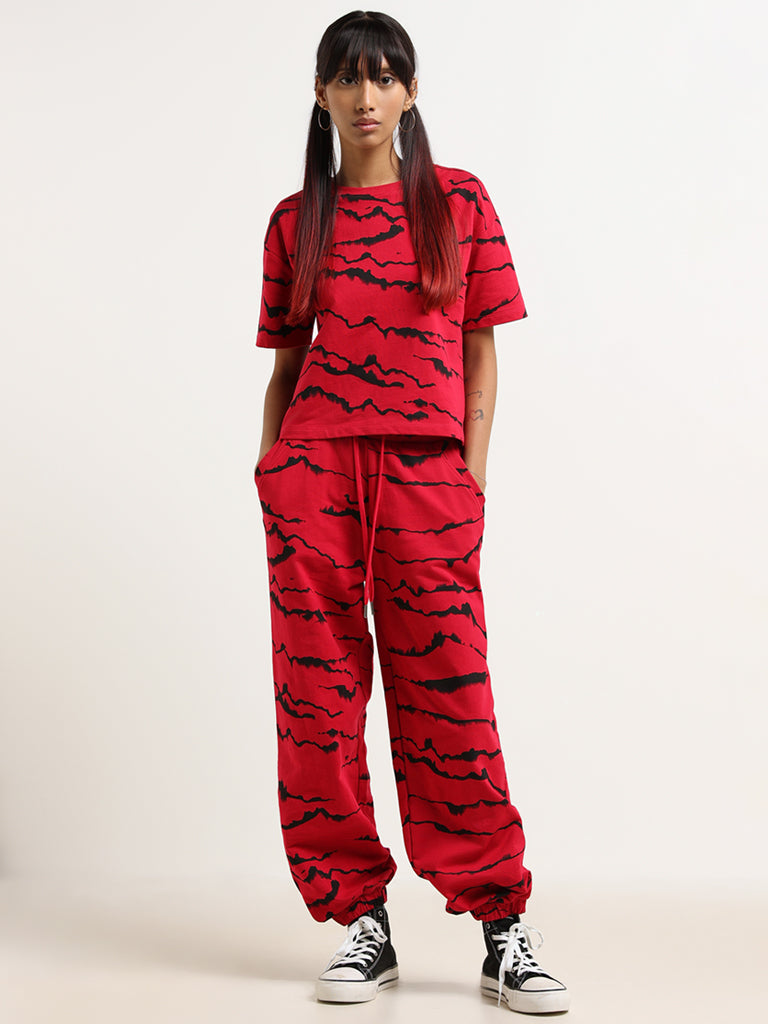 Studiofit Red Printed Cotton Joggers