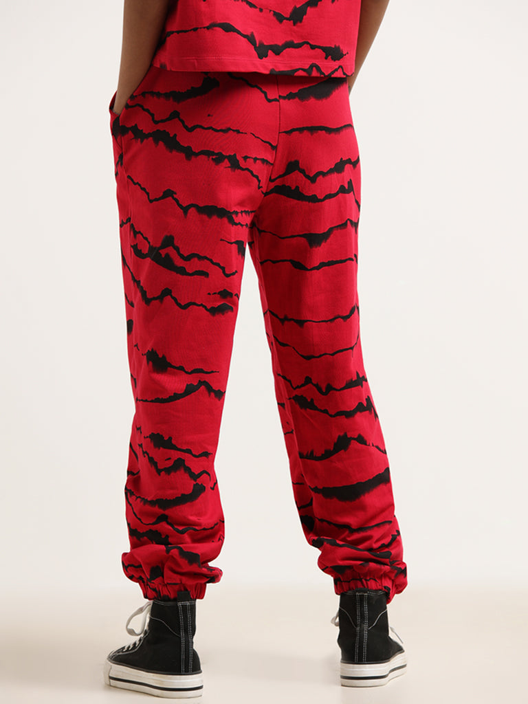 Studiofit Red Printed Cotton Joggers