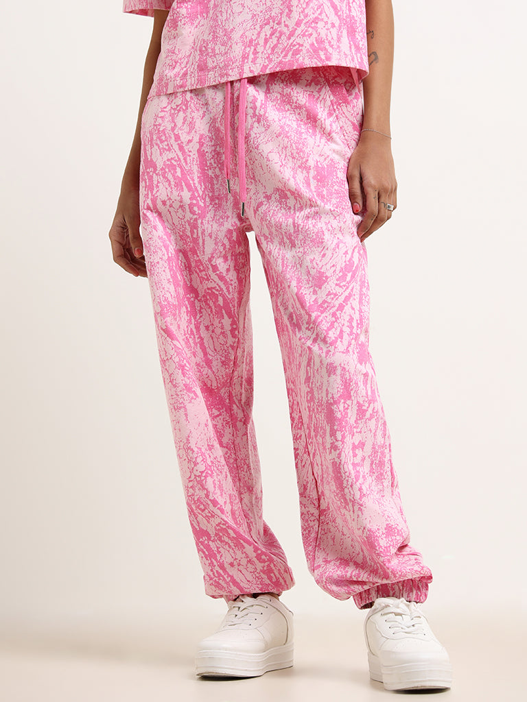 Studiofit Pink Printed Cotton Joggers