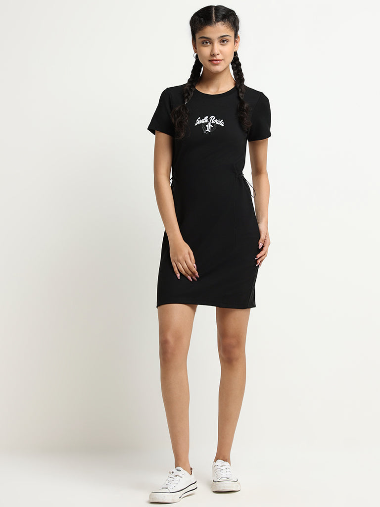 Studiofit Black Cinched Waist T-Shirt Straight Dress