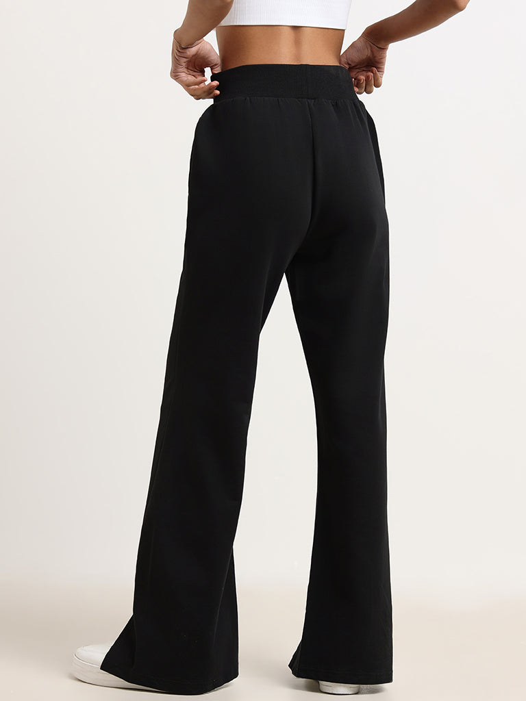 Studiofit Black Cotton Straight Fit Track Pants